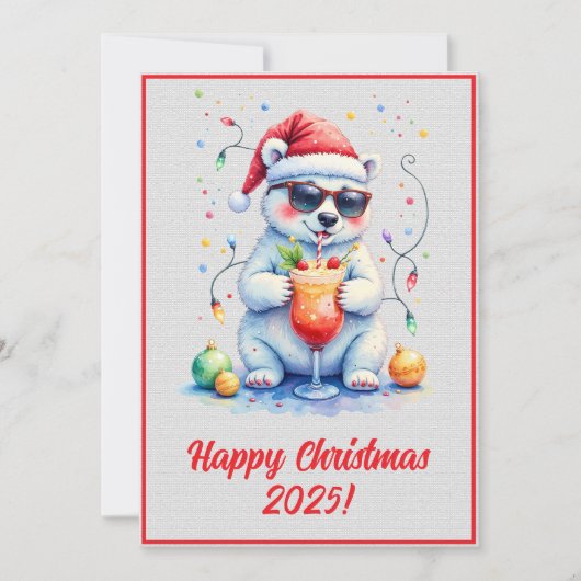 Custom Digital Christmas Polar Bear Cocktail Xmas カード (正面)