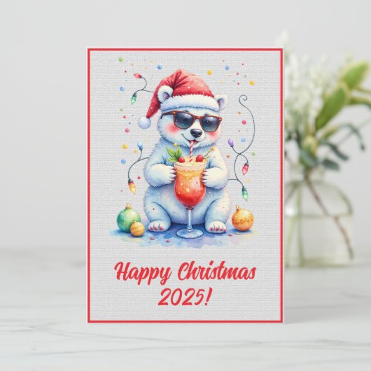 Custom Digital Christmas Polar Bear Cocktail Xmas カード (スタンド正面)