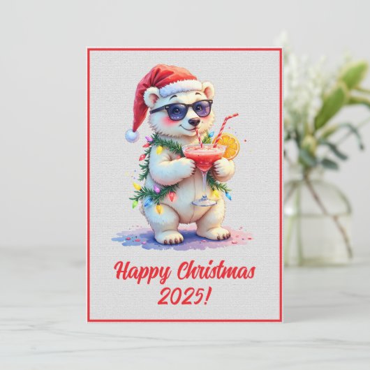 Custom Digital Christmas Polar Bear Cub Xmas カード (スタンド正面)