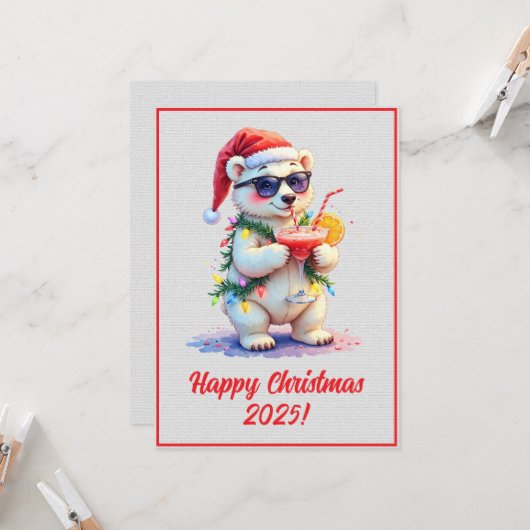 Custom Digital Christmas Polar Bear Cub Xmas カード (正面/裏面インサイチュ)