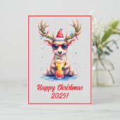 Custom Digital Christmas Reindeer Cocktail Xmas カード (スタンド正面)
