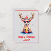Custom Digital Christmas Reindeer Cocktail Xmas カード (正面/裏面インサイチュ)