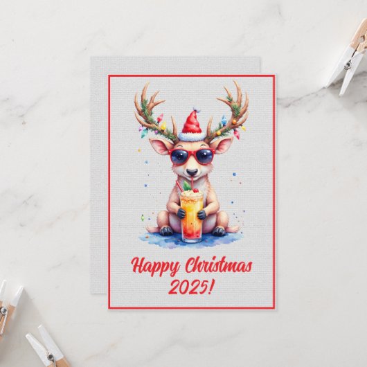 Custom Digital Christmas Reindeer Cocktail Xmas カード (正面/裏面インサイチュ)