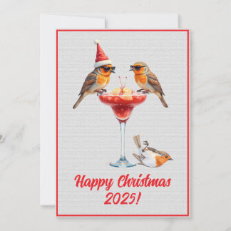 Custom Digital Christmas Robins Cocktail Xmas カード