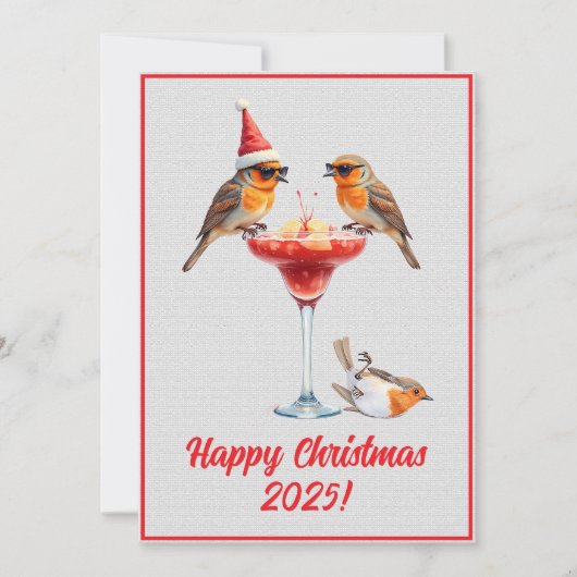 Custom Digital Christmas Robins Cocktail Xmas カード (正面)