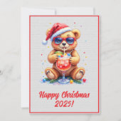 Custom Digital Christmas Teddy Bear Cocktail Xmas カード (正面)