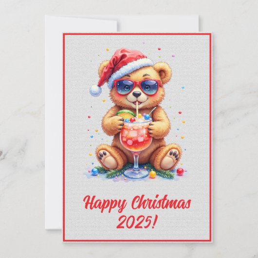 Custom Digital Christmas Teddy Bear Cocktail Xmas カード (正面)