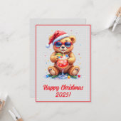 Custom Digital Christmas Teddy Bear Cocktail Xmas カード (正面/裏面インサイチュ)