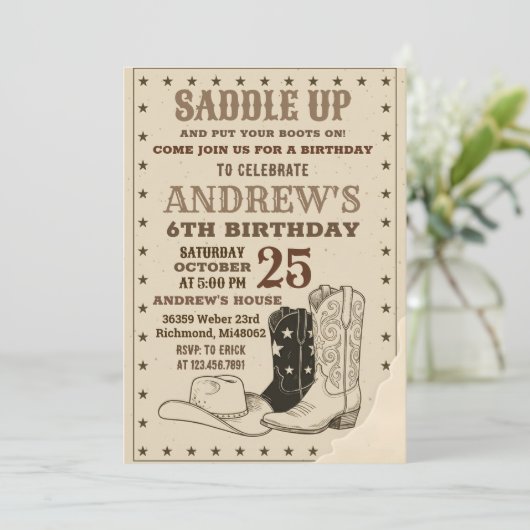 Custom Digital Cowboy Wild West Birthday 招待状 (スタンド正面)