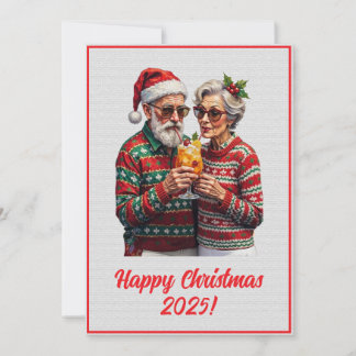 Custom Digital Elderly Couple Sharing Xmas Spirit  カード