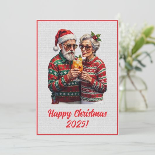 Custom Digital Elderly Couple Sharing Xmas Spirit  カード (スタンド正面)