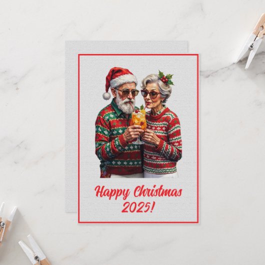 Custom Digital Elderly Couple Sharing Xmas Spirit  カード (正面/裏面インサイチュ)