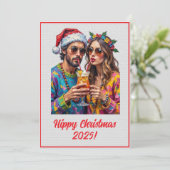Custom Digital Hippy Christmas Cocktail Xmas カード (スタンド正面)