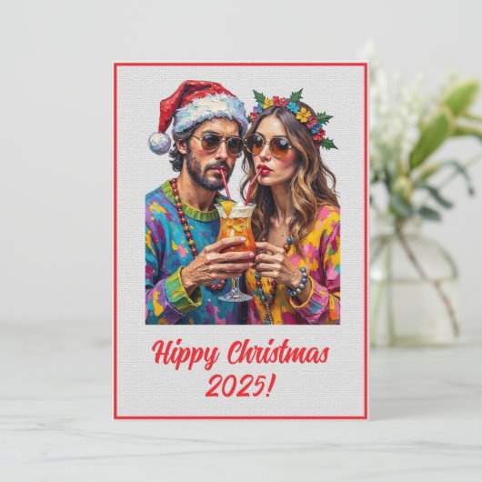 Custom Digital Hippy Christmas Cocktail Xmas カード (スタンド正面)