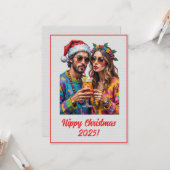 Custom Digital Hippy Christmas Cocktail Xmas カード (正面/裏面インサイチュ)