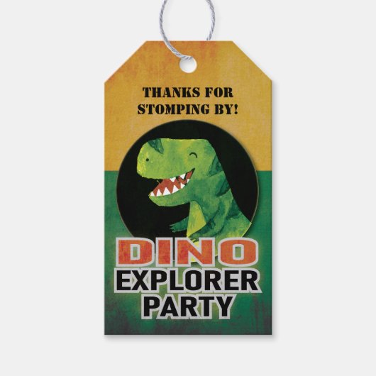 Custom Dino Explorer Dinosaur Birthday ギフトタグ (正面)