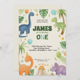 Custom Dino Jungle 1st Birthday Invitation  招待状