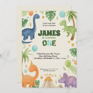 Custom Dino Jungle 1st Birthday Invitation  招待状