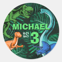 Custom Dino Trex Jurassic Boy Dinosaur Birthday ラウンドシール