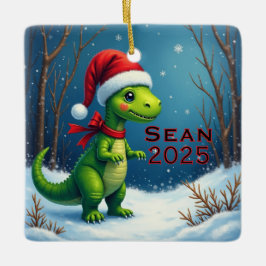 Custom Dinosaur Red Bow セラミックオーナメント