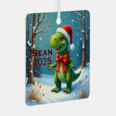 Custom Dinosaur Red Bow メタルオーナメント (正面右)