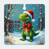 Custom Dinosaur Red Bow メタルオーナメント (正面)