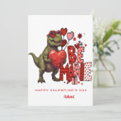 Custom Dinosaur Valentine Card – T‑Rex Be Mine 招待状 (スタンド正面)