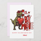Custom Dinosaur Valentine Card – T‑Rex Be Mine 招待状 (正面/裏面)