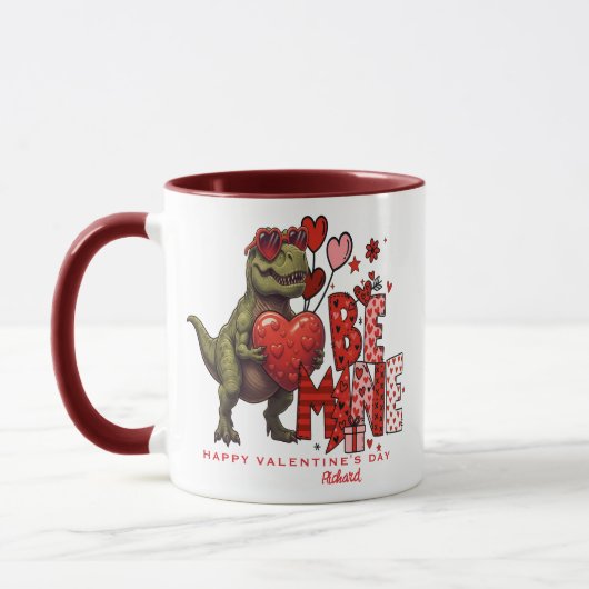 Custom Dinosaur Valentine Card - T‑Rex Be Mine Mug マグカップ (左)