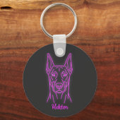 Custom Doberman Neon Glow Personalized キーホルダー (正面)
