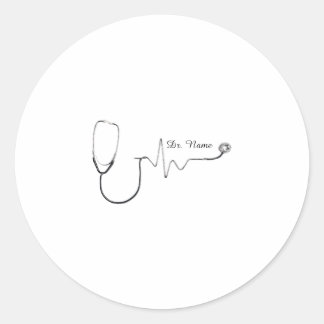 Custom Doctor Name Stethoscope Heartbeat Design Tw ラウンドシール