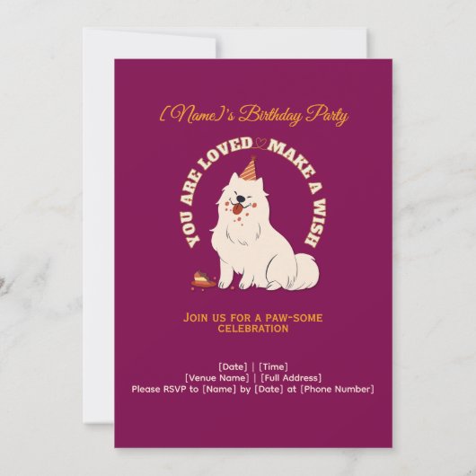 Custom Dog Birthday Party Invite Make A Wish 招待状 (裏面)