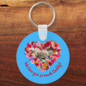 Custom Dog, Cat, Pet Photo Father's Day Rose Heart キーホルダー (正面)
