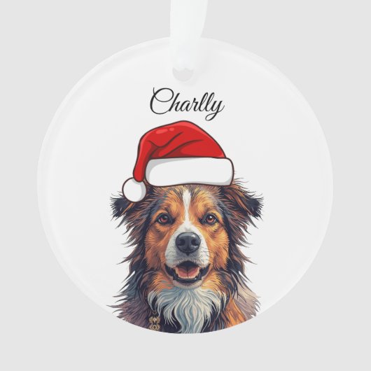 Custom Dog Christmas Ornament Santa Hat Photo Gift オーナメント (正面)