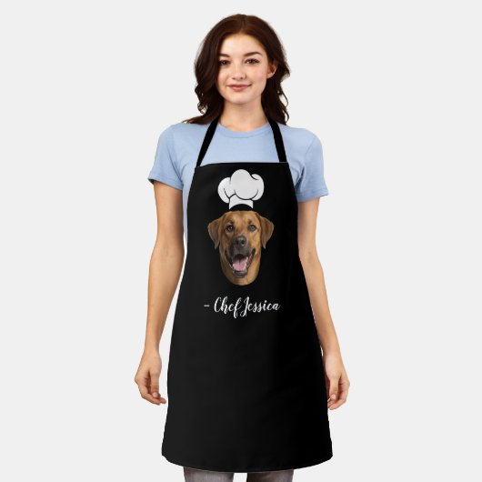 Custom Dog Face & Name Funny Chef Apron エプロン (着用した状態)