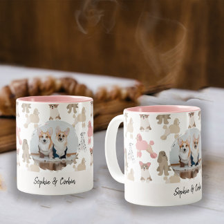 Custom Dog Lover Photo Name | Pet Pattern Coffee ツートーンマグカップ