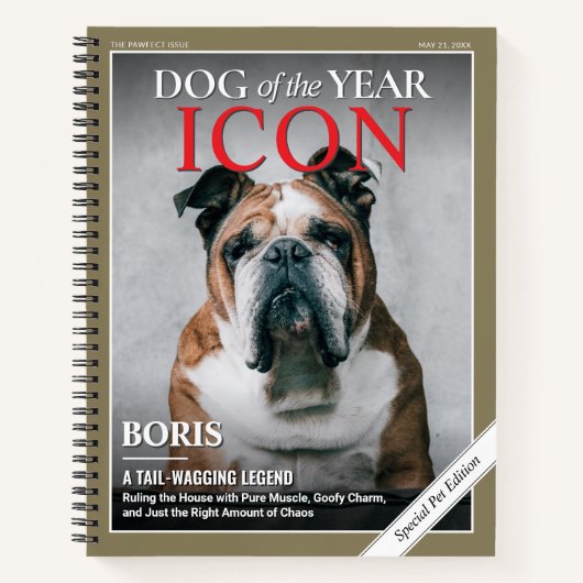 Custom Dog Magazine Cover Notebook, Pet Magazine ノートブック (正面)