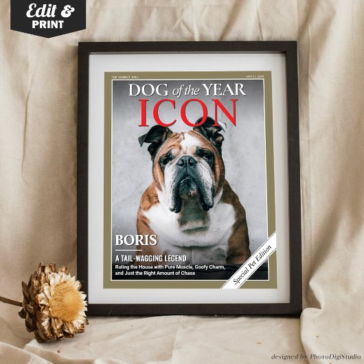 Custom Dog Magazine Cover Template Pet Portrait ポスター