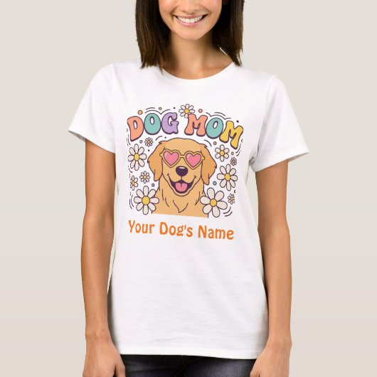 Custom Dog Mom Golden Retriever Retro 70s Groovy 2 Tシャツ (正面)