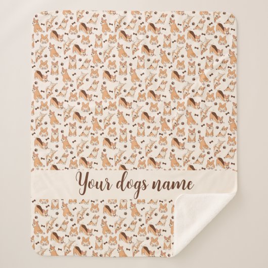 Custom Dog Name Cozy Fleece Blanket Corgi Pattern シェルパブランケット (正面)