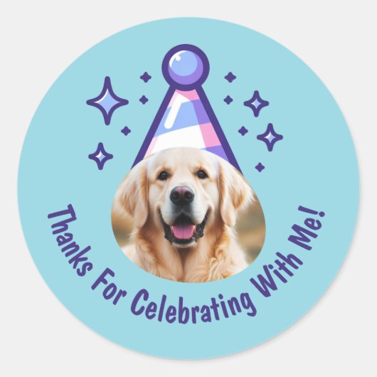 Custom Dog Photo Birthday Thanks Party Hat Favors ラウンドシール (正面)