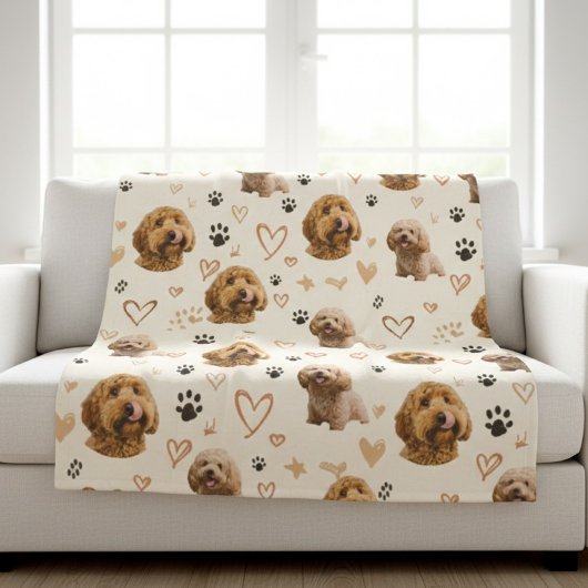 Custom Dog Photo Blanket with Hearts フリースブランケット