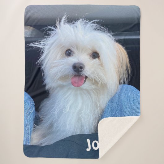 Custom Dog Photo Blanket with Pet's Name シェルパブランケット (正面)