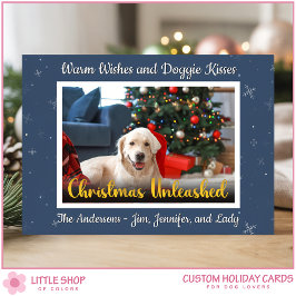 Custom Dog Photo Christmas Unleashed シーズンカード