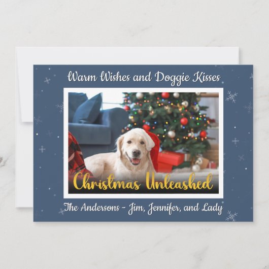 Custom Dog Photo Christmas Unleashed シーズンカード (正面)
