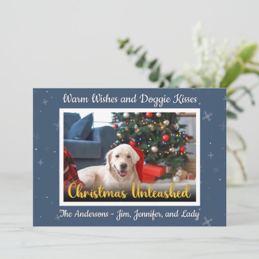 Custom Dog Photo Christmas Unleashed シーズンカード (スタンド正面)