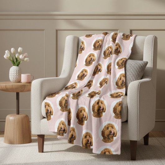 Custom Dog Photo | Cute Pink Pet フリースブランケット