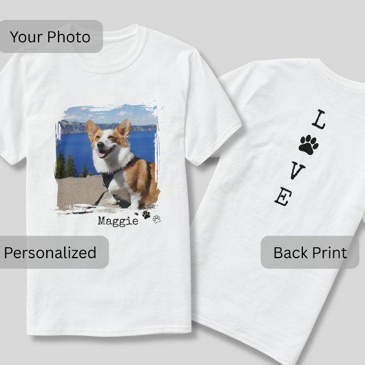 Custom Dog Photo Front and LOVE Back Print T-Shirt Tシャツ