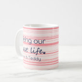 Custom Dog Photo Mug Muted Pink Stripe Name コーヒーマグカップ (正面左)