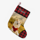 Custom Dog Photo & Name Buffalo Plaid スモールクリスマスストッキング (正面 (吊り時))
